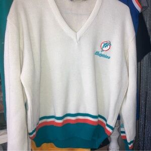 Vintage 80s 90s Starter Miami Dolphins V Neck Sweater Men’s Large 100% Acrylic
